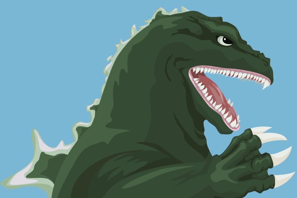 Concept vector illustration for Godzilla flyover flag.